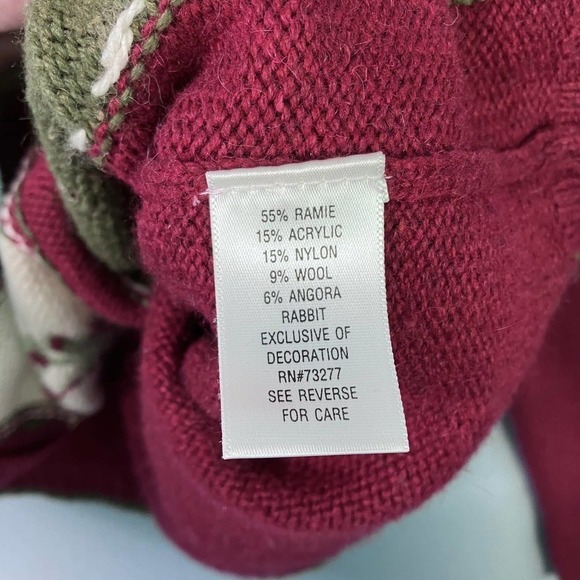 Croft & Barrow Wool Angora Snowman Christmas Tree Burgundy Full Zip Sweater Sz L - Picture 10 of 16